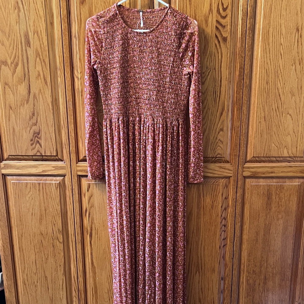 Free People Rust Floral Long Sleeve Maxi Dress